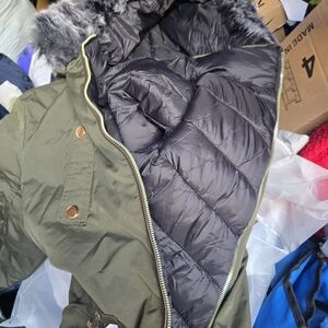 Olive Green Bomber Jacket with Faux Fur Hood